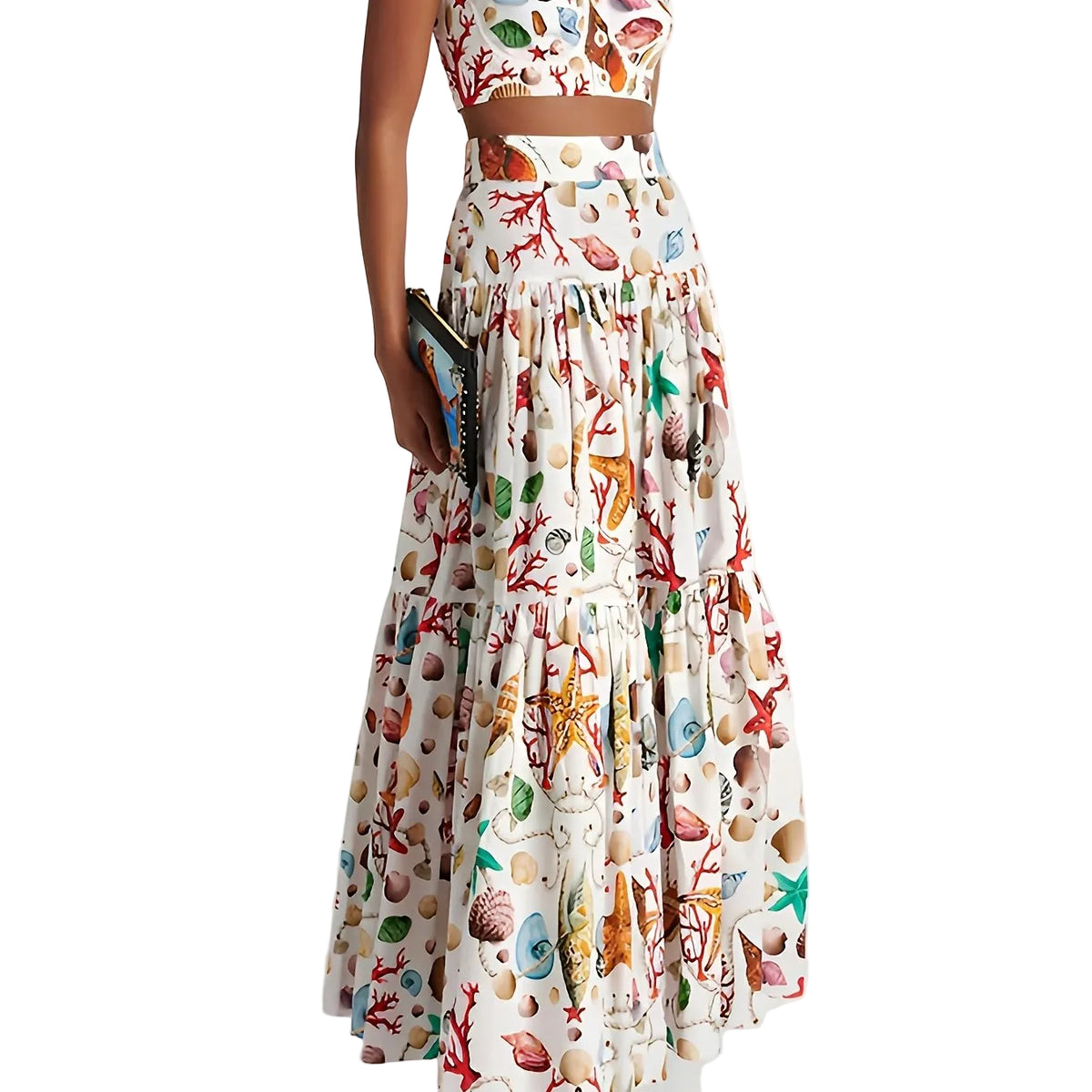 Dames Tweedelige Set Crop Top en Gelaagde Maxi-Rok Modieuze Look 0