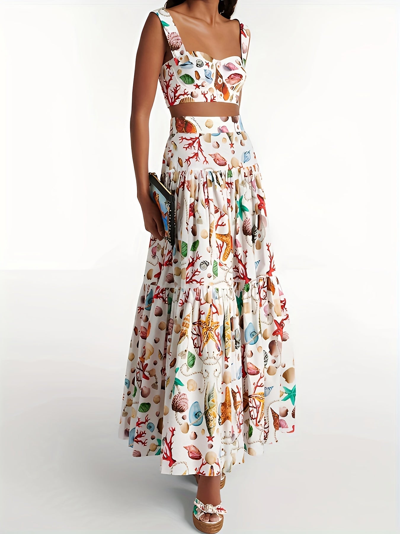 Dames Tweedelige Set Crop Top en Gelaagde Maxi-Rok Modieuze Look 1