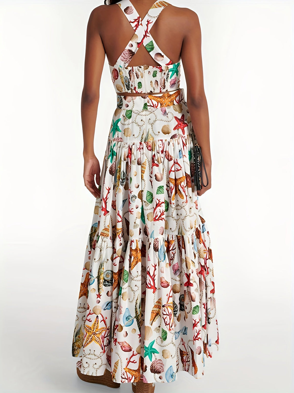 Dames Tweedelige Set Crop Top en Gelaagde Maxi-Rok Modieuze Look 2