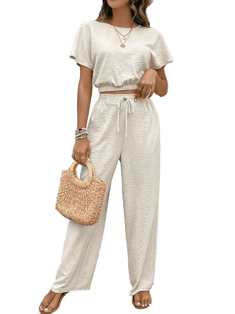 Dames Tweedelige Set Crop Top en Wijde Pijpen 0