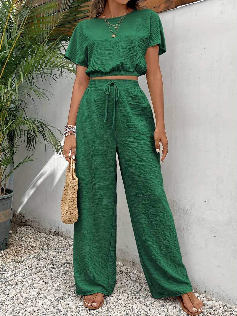 Dames Tweedelige Set Crop Top en Wijde Pijpen 1