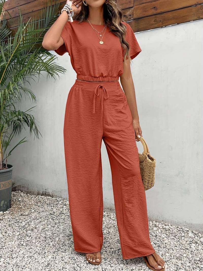 Dames Tweedelige Set Crop Top en Wijde Pijpen 2