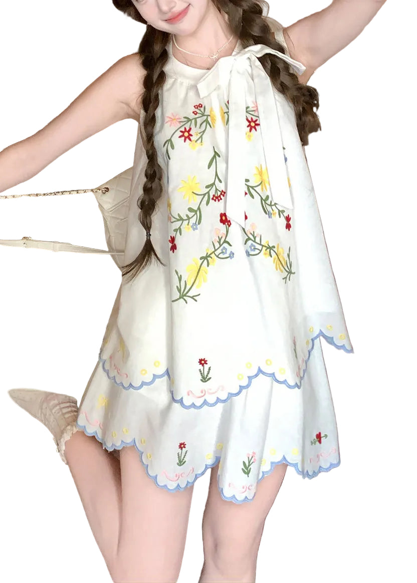 Dames Tweedelige Set Geborduurde Top en Rok Zomerstijl 0