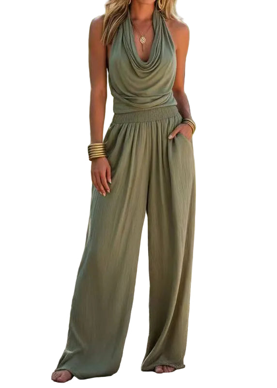 Dames Tweedelige Set Halter Zonder Mouwen Gerimpeld 0