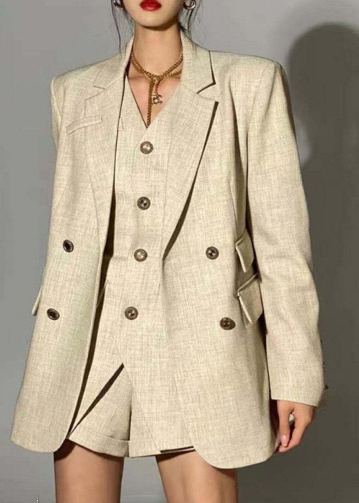 Dames Tweedelige Set Jas en Korte Broek Uitgehold Herfststijl 1