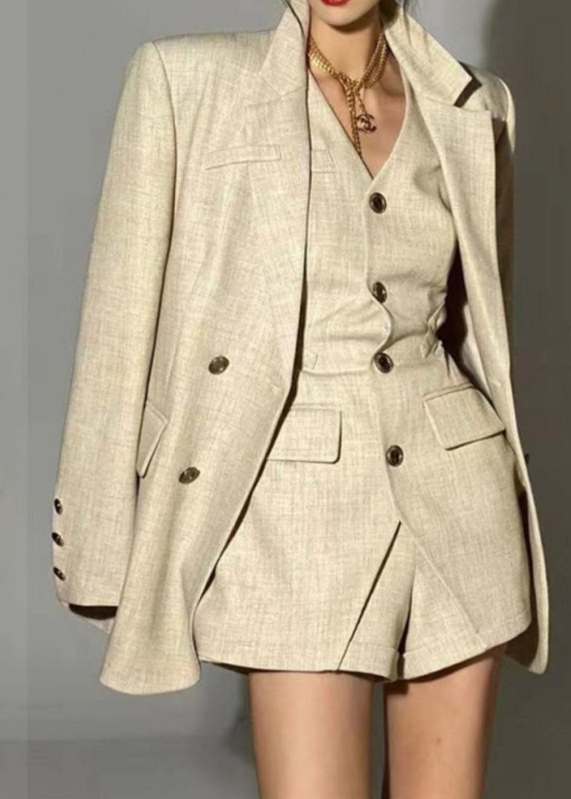 Dames Tweedelige Set Jas en Korte Broek Uitgehold Herfststijl 3