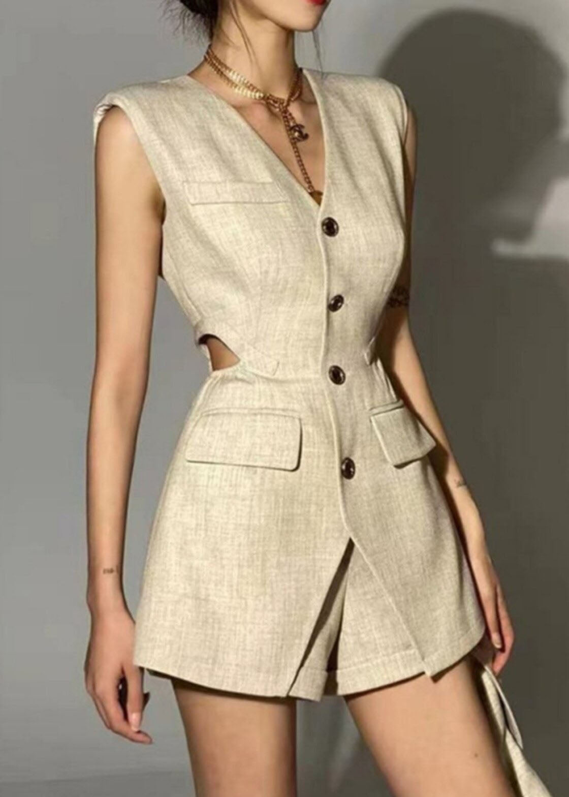 Dames Tweedelige Set Jas en Korte Broek Uitgehold Herfststijl 4