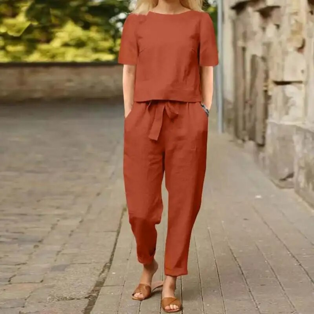Dames Tweedelige Set Linnen Comfy Set voor Zomer Casual Stijl 3
