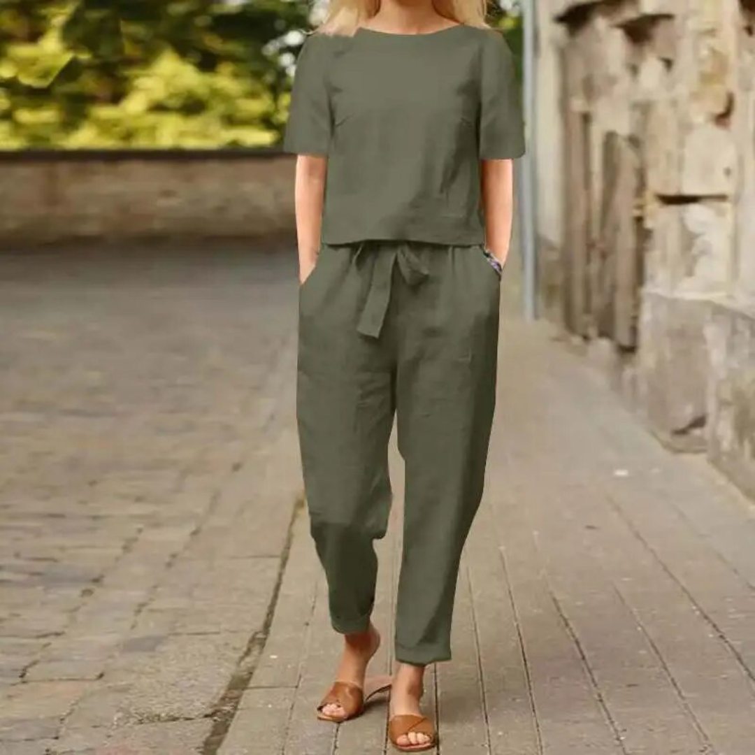 Dames Tweedelige Set Linnen Comfy Set voor Zomer Casual Stijl 4