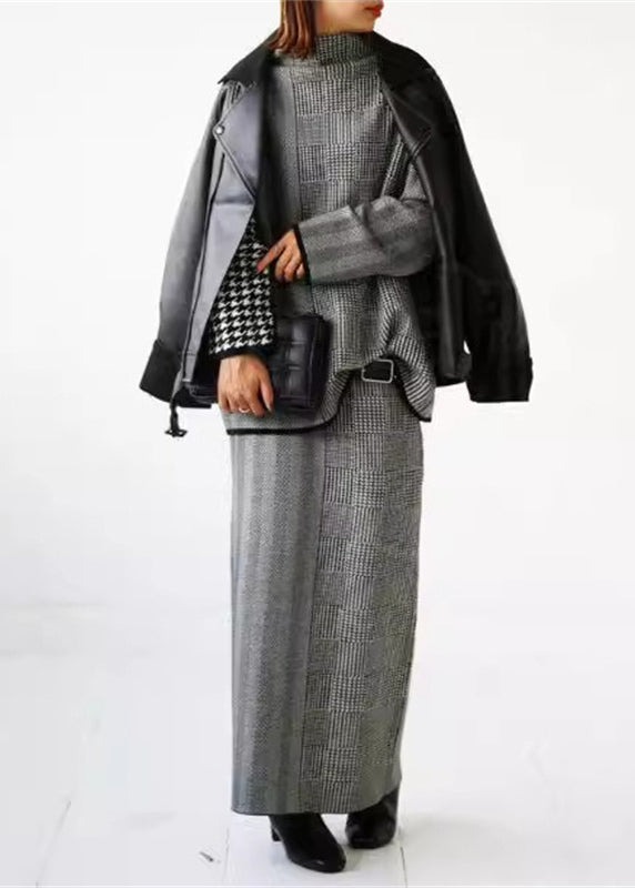 Gebreide damesjurk met trui, 2-delig gebreid pak set elegant lange mouwen gebreide trui en lange maxi rok effen tweedelige gebreide trui set vrijetijdspak midi-jurk, zwart, 3XL Gebreide damesjurk met trui, 2-delig gebreid pak set elegant lange mouwen gebreide trui en lange maxi rok effen tweedelige gebreide trui set vrijetijdspak midi-jurk, zwart, 3XL