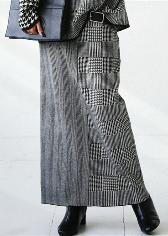 Dames Tweedelige Set Met Geruite Gebreide Trui En Rok 3