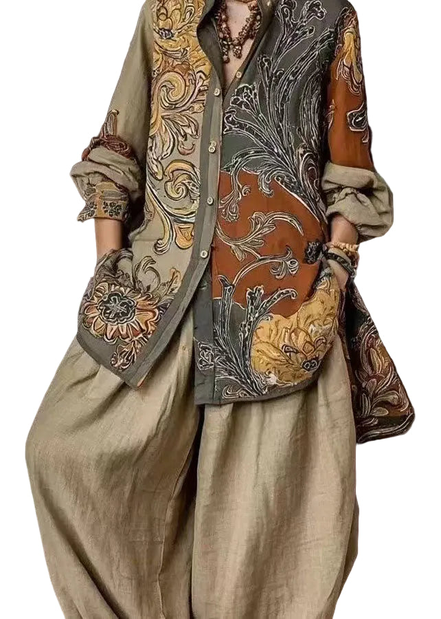 Dames Tweedelige Set Met Oversized Print En Peter Pan-kraag 0