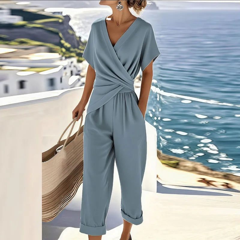 Dames Tweedelige Set Met Overslag - Casual Two Piece Set Dames 1