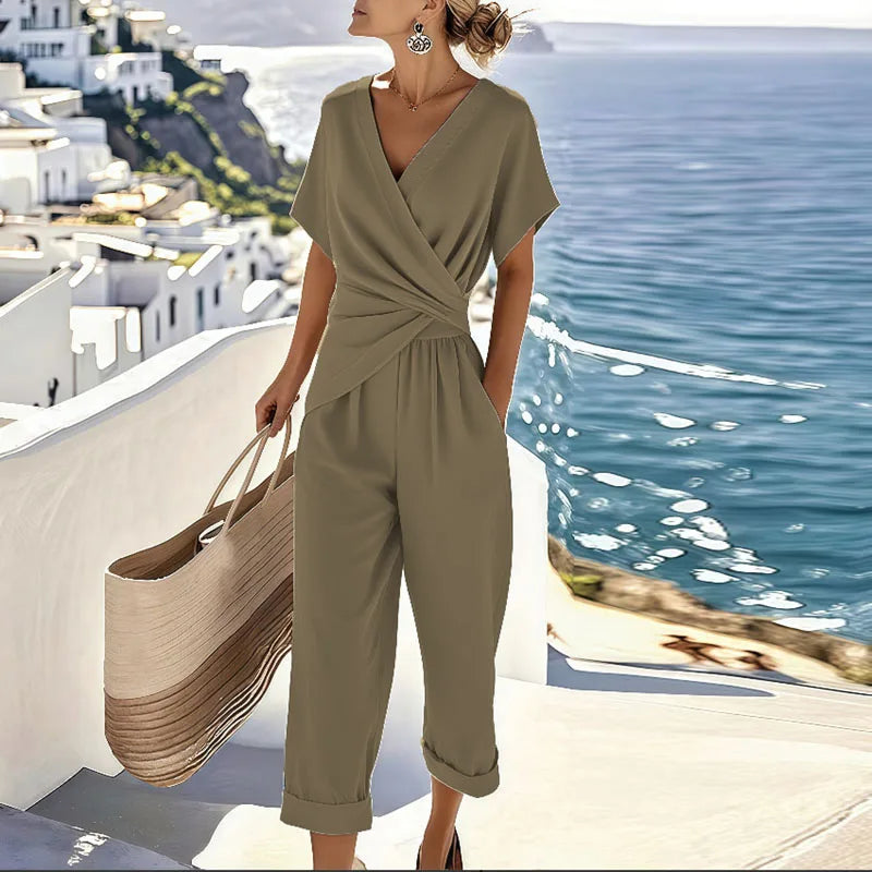 Dames Tweedelige Set Met Overslag - Casual Two Piece Set Dames 2