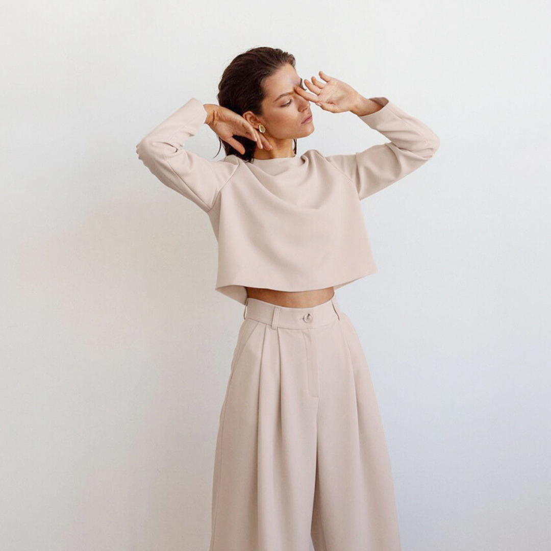Dames Tweedelige Set Met Wijdere Broek Modern Style 4
