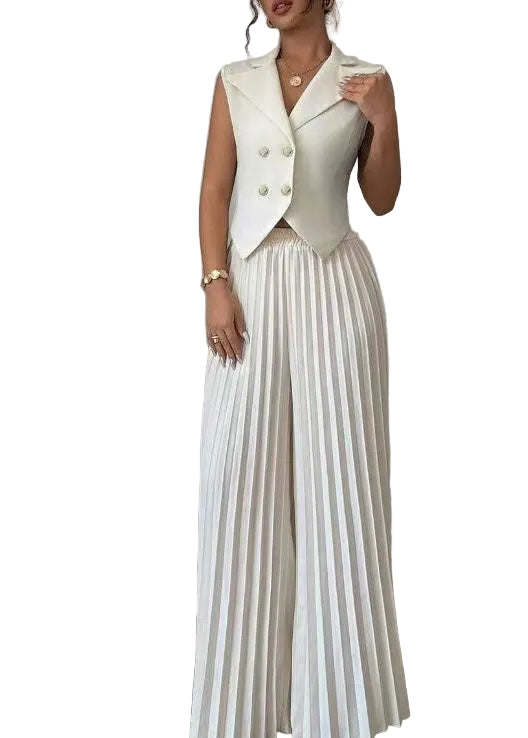 Dames Tweedelige Set Mouwloos Gerimpeld Design 0