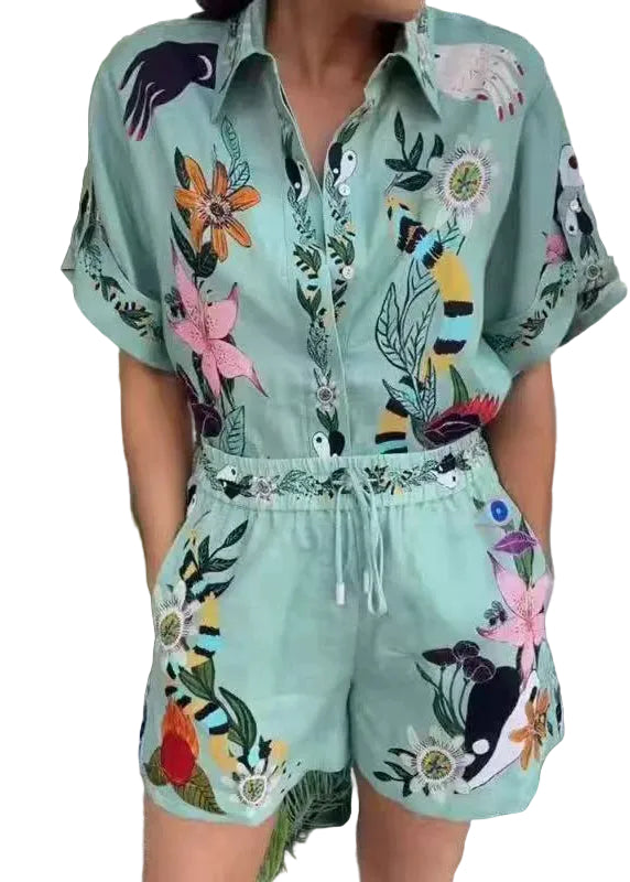 Dames Tweedelige Set Oversized Print Zomerstijl 0