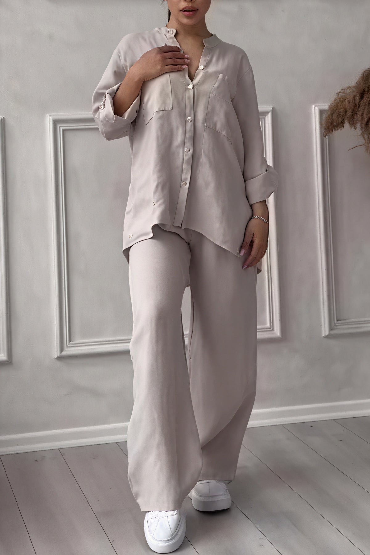 Dames Tweedelige Set Oversized Shirt en Relaxte Broek 1