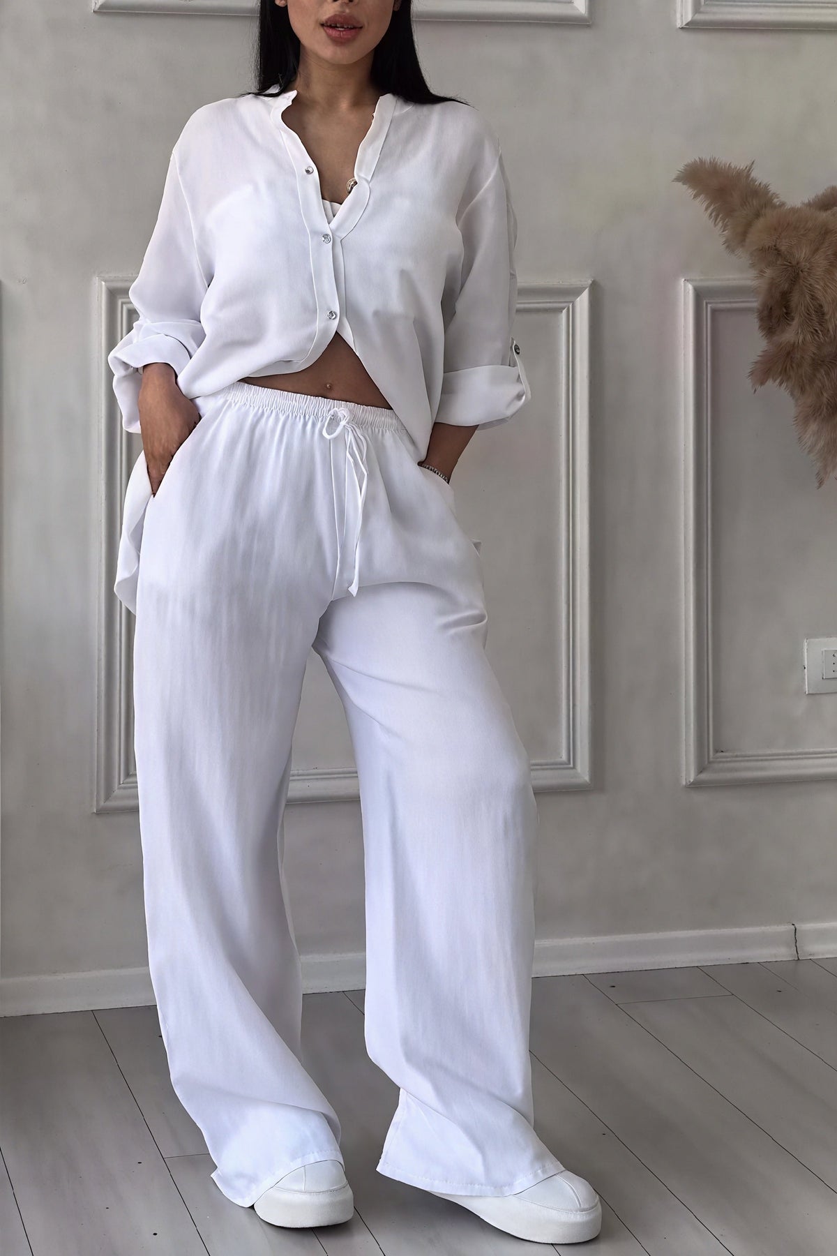 Dames Tweedelige Set Oversized Shirt en Relaxte Broek 5