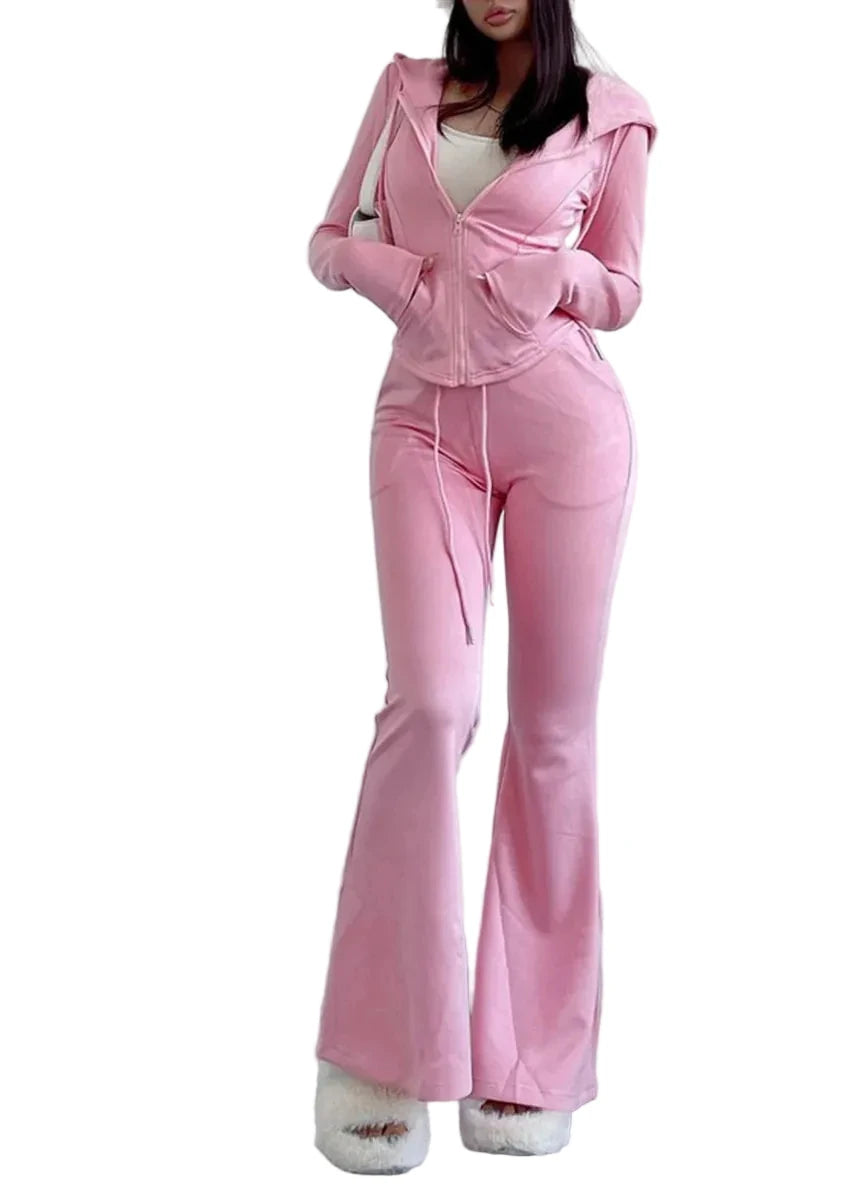 Dames Tweedelige Set Sporttop met Capuchon en Flared Broek Casual 3