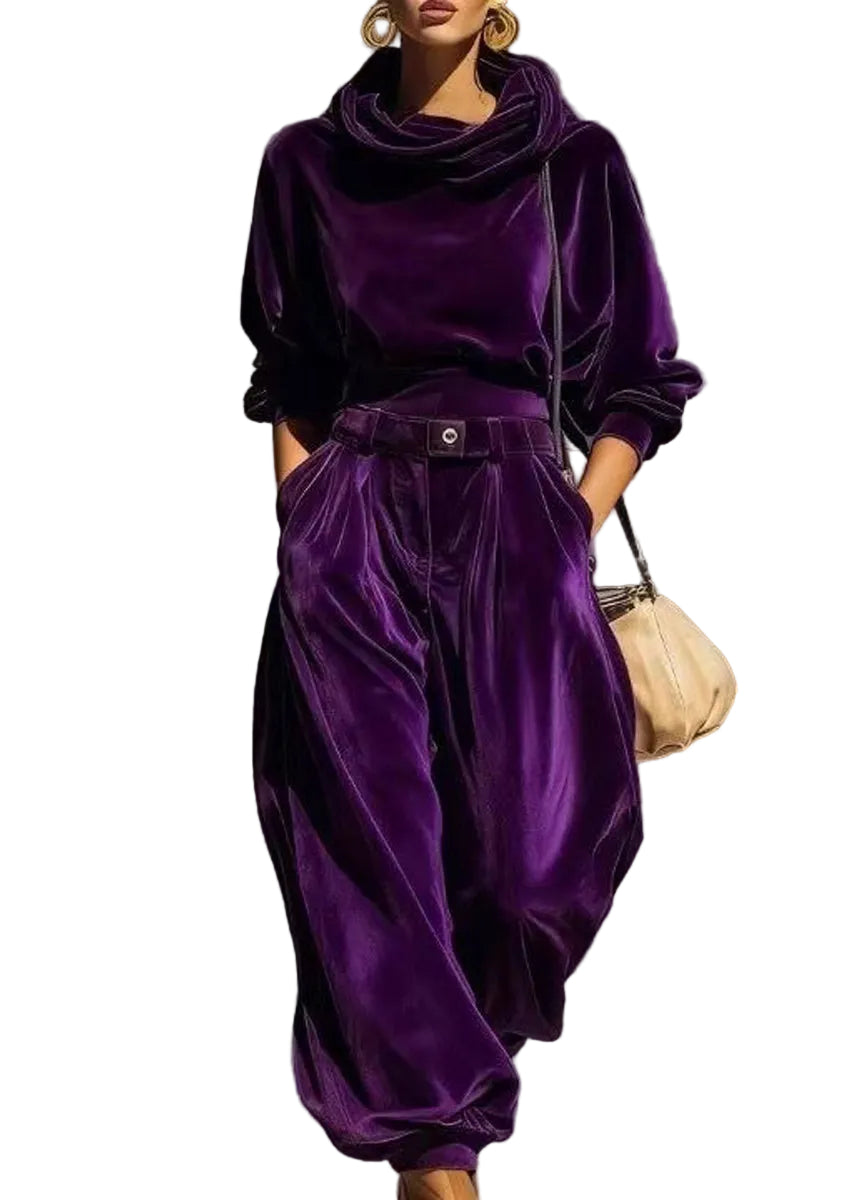 Dames Tweedelige Set Top met Capuchon en Harembroek Vintage Stijl 0
