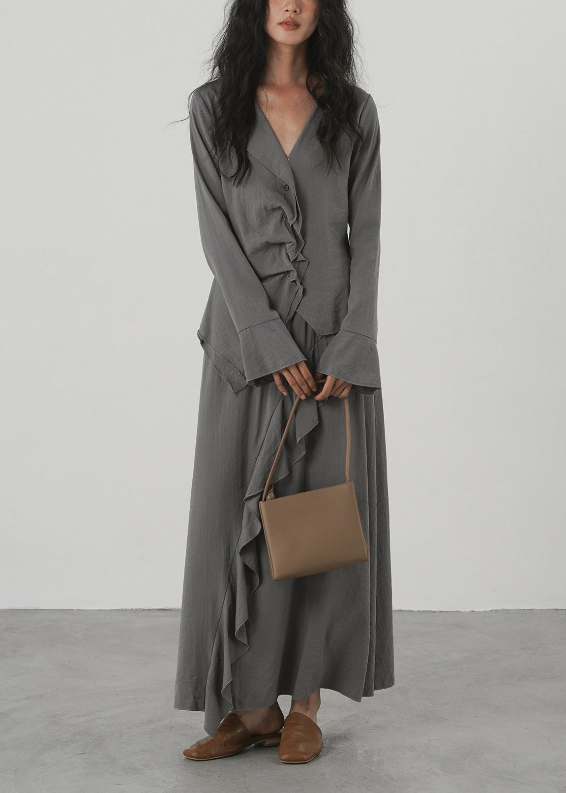 Dames Tweedelige Set V-hals Asymmetrisch Met Lange Mouwen 1