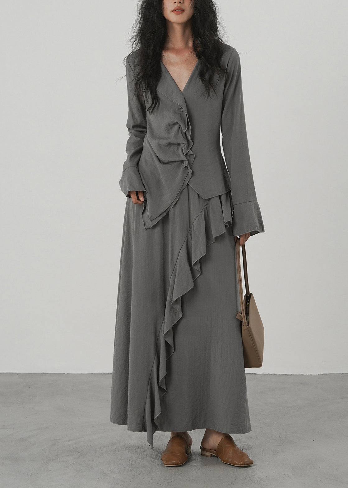 Dames Tweedelige Set V-hals Asymmetrisch Met Lange Mouwen 2