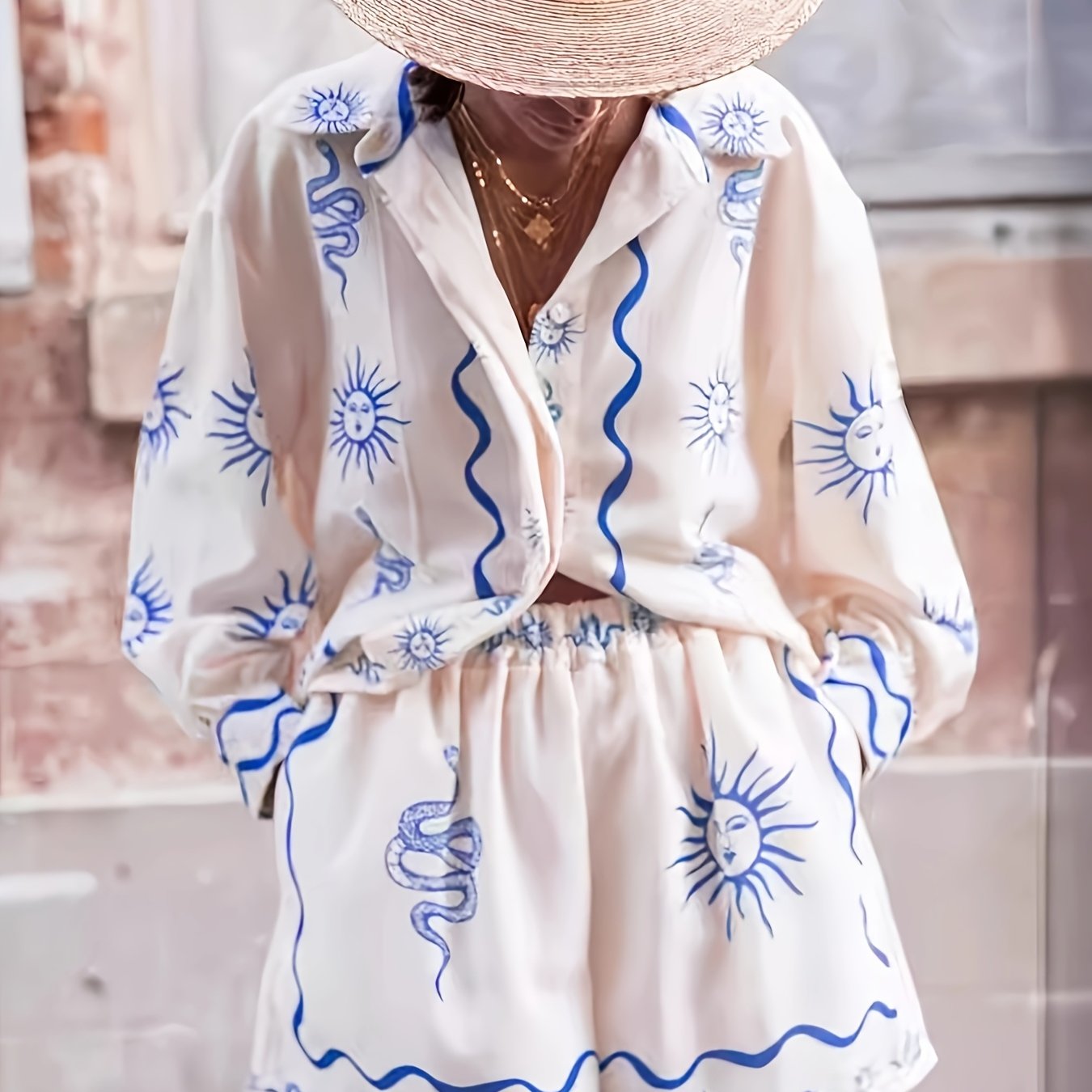 Dames Tweedelige Set met Hoge Taille Shorts en Print 0