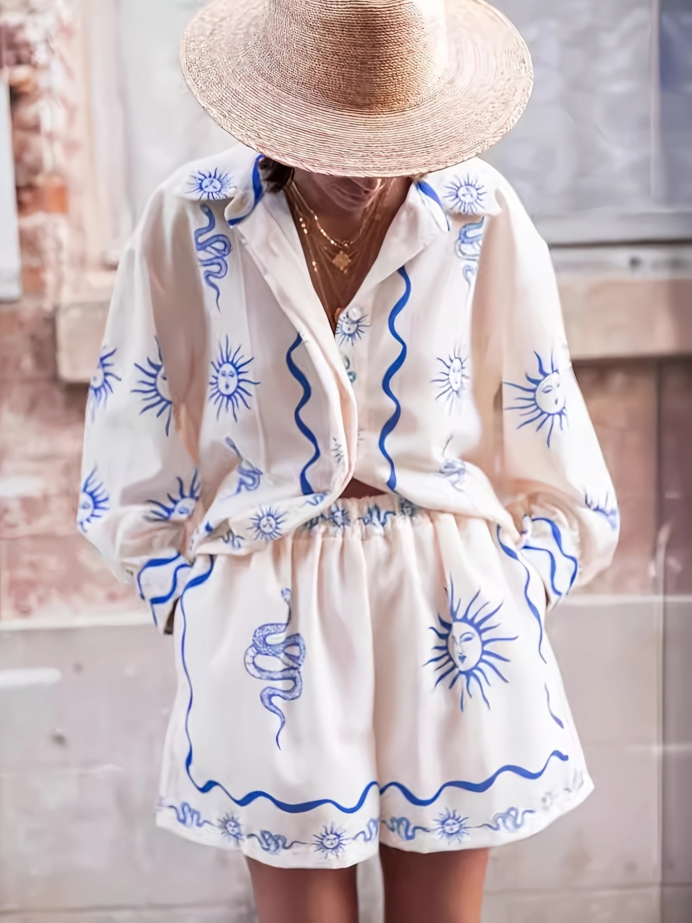 Dames Tweedelige Set met Hoge Taille Shorts en Print 1
