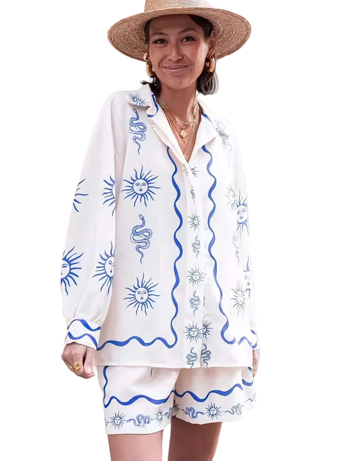 Dames Tweedelige Set met Hoge Taille Shorts en Print 2