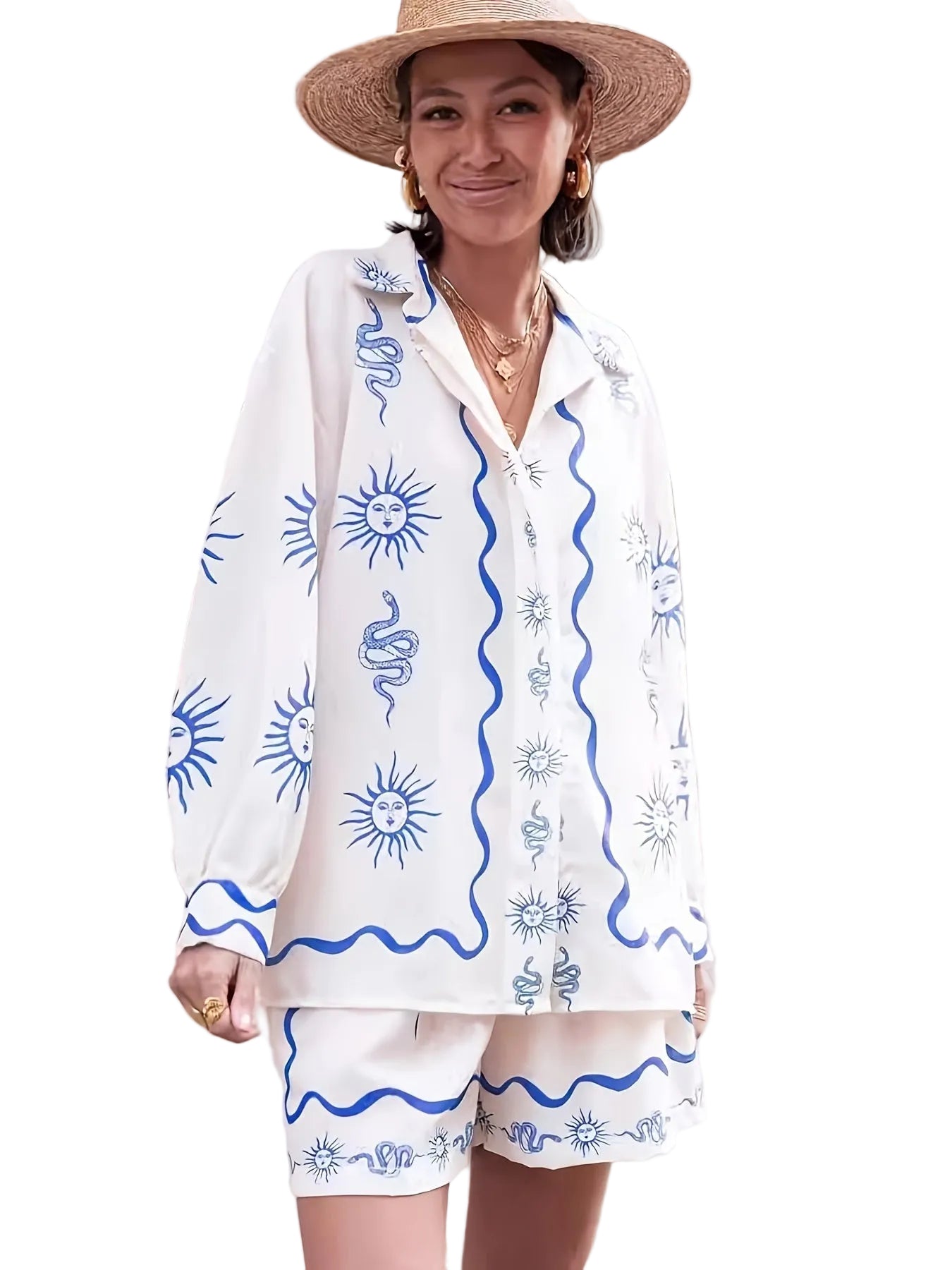 Dames Tweedelige Set met Hoge Taille Shorts en Print 2