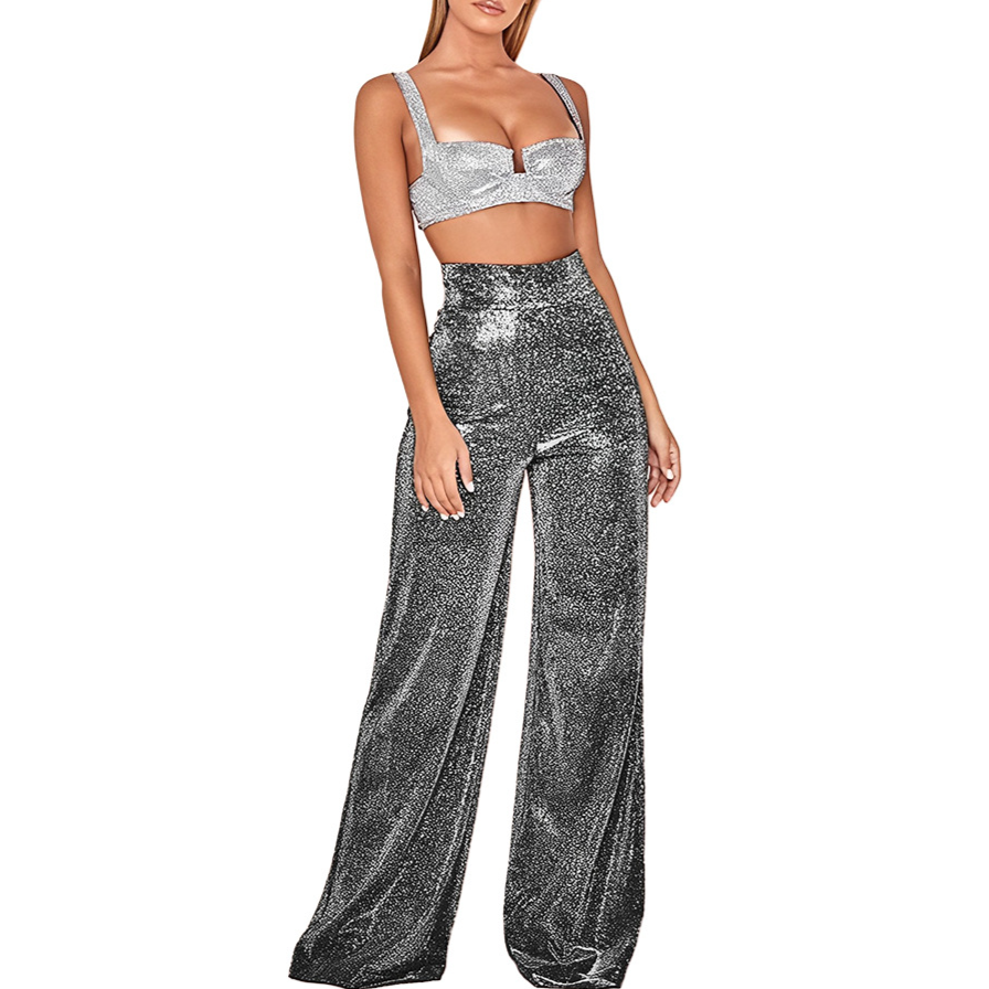 Dames Uitlopende Broek Glitterstijl 0