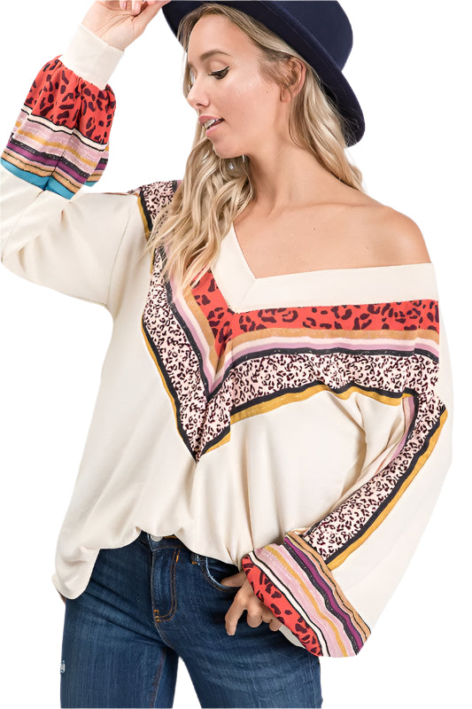 Dames V-Hals Blouse Bisschopsmouwen Katoen 0