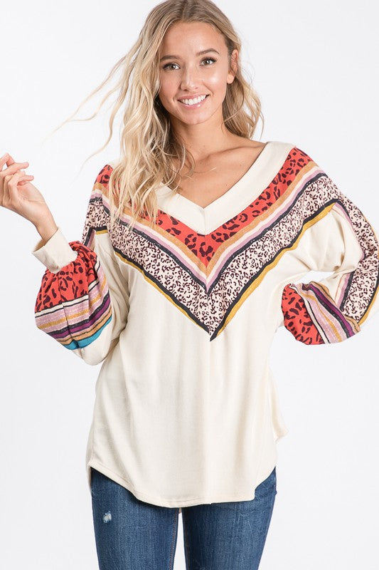 Dames V-Hals Blouse Bisschopsmouwen Katoen 3