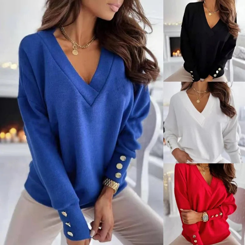 Dames V-Hals Trui Casual Ademend Katoenmix 3