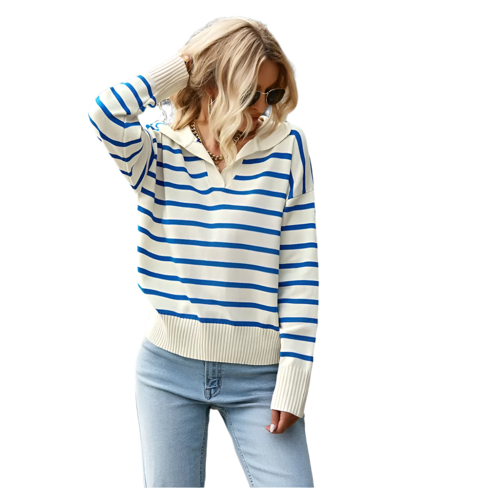 Dames V-hals Trui met Streepdesign 0