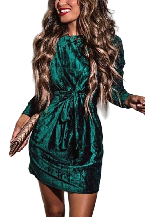 Dames Vakantiejurk met Striktaille en Lange Mouwen voor Feestelijke Gelegenheden 0