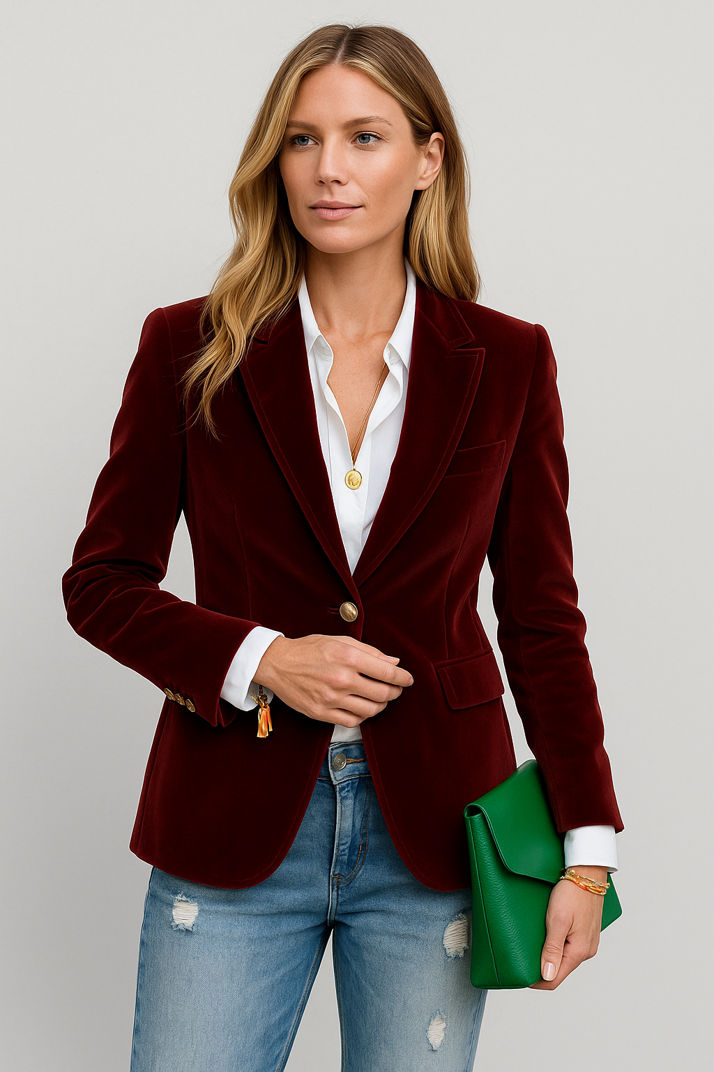Dames Velvet Blazer Enkele Knopen Groen 1