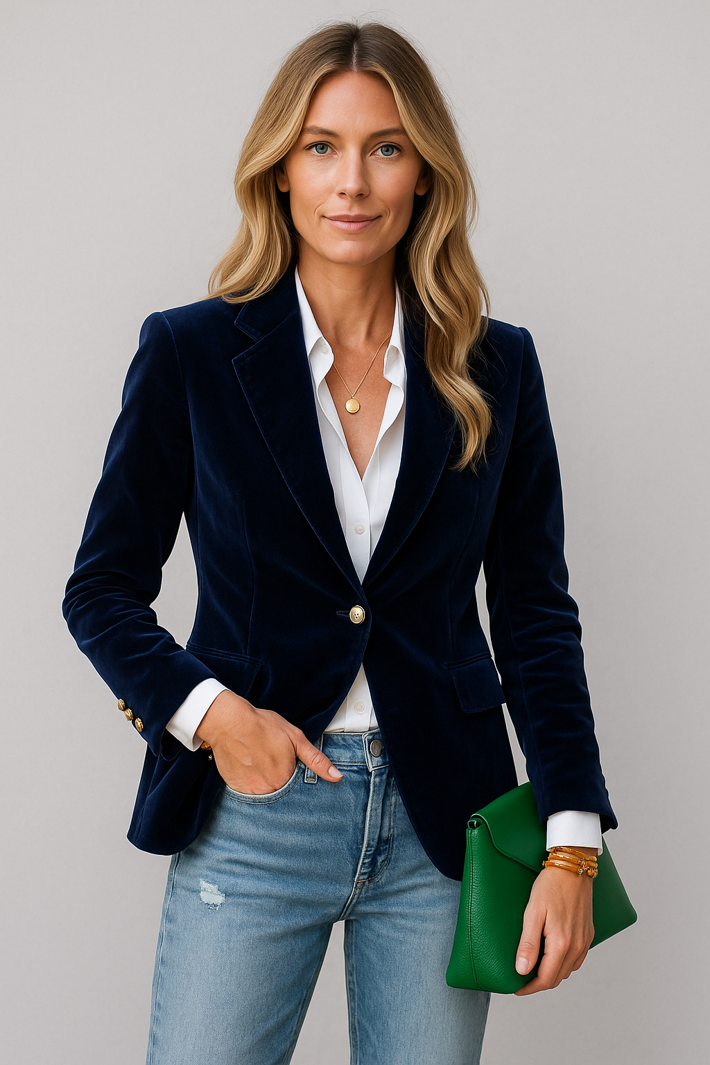 Dames Velvet Blazer Enkele Knopen Groen 3