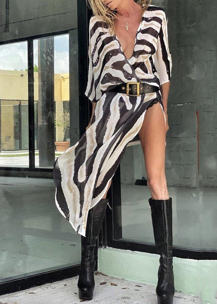 Dames Vest Asymmetrisch Zebrapatroon Zomerstijl 0
