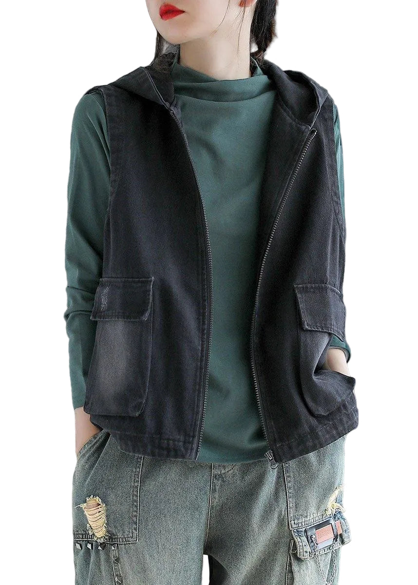 Dames Vest Mouwloos met Capuchon in Patchwork Stijl 0