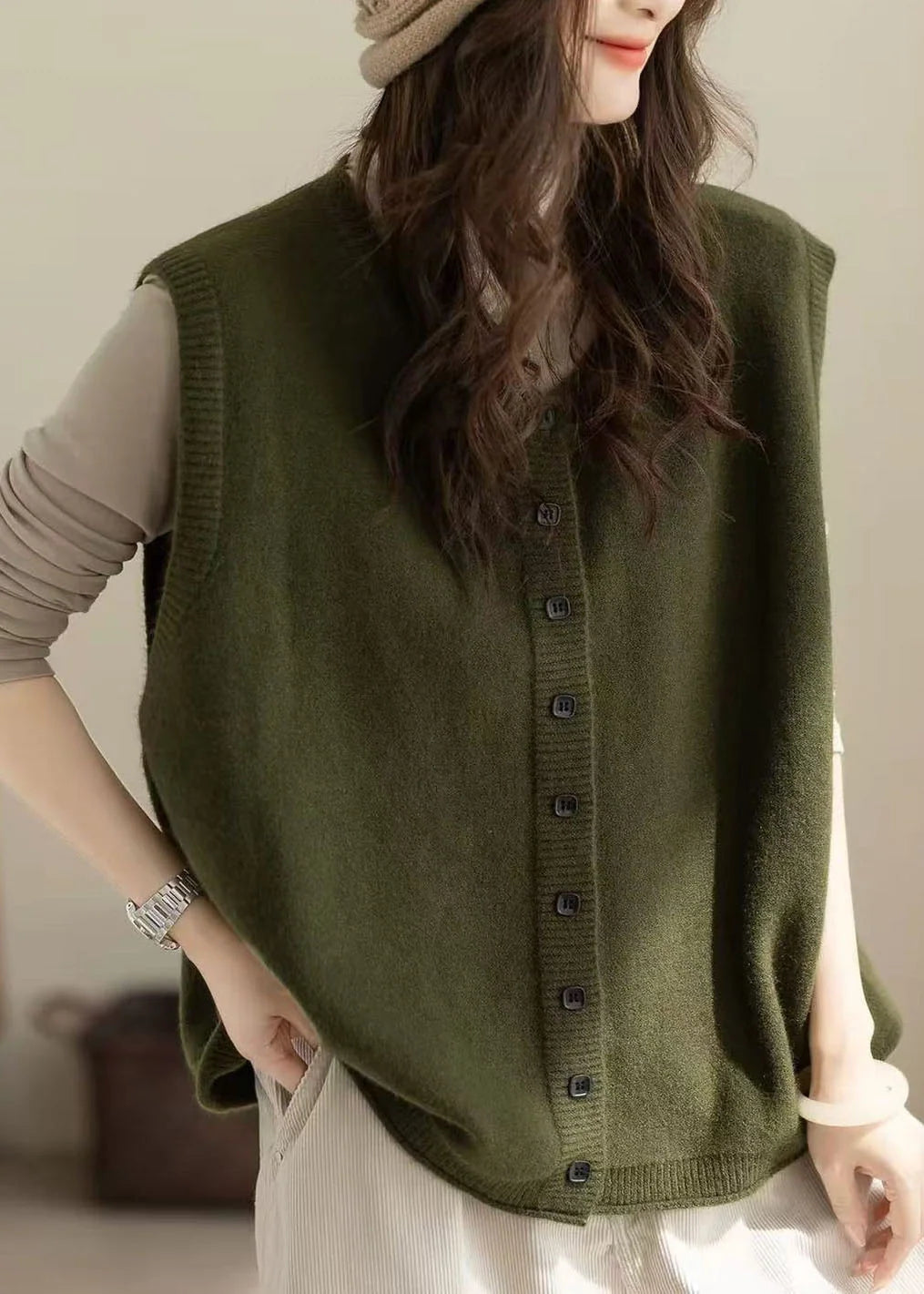 Dames Vest Oversized met Knopen Casual Stijl 0
