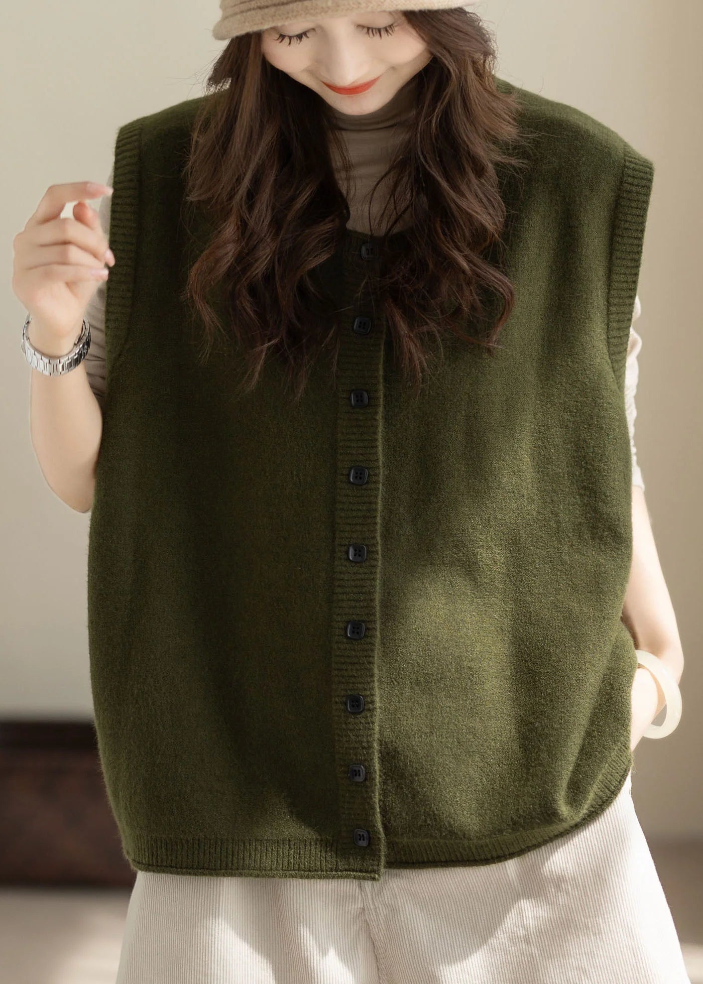 Dames Vest Oversized met Knopen Casual Stijl 1