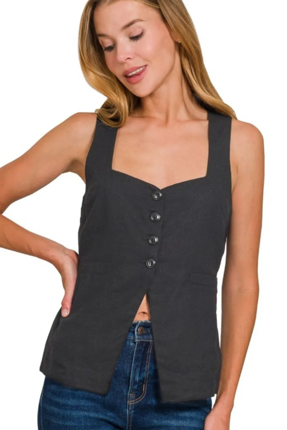 Dames Vest Strikdetail Linnen Met Lining 0