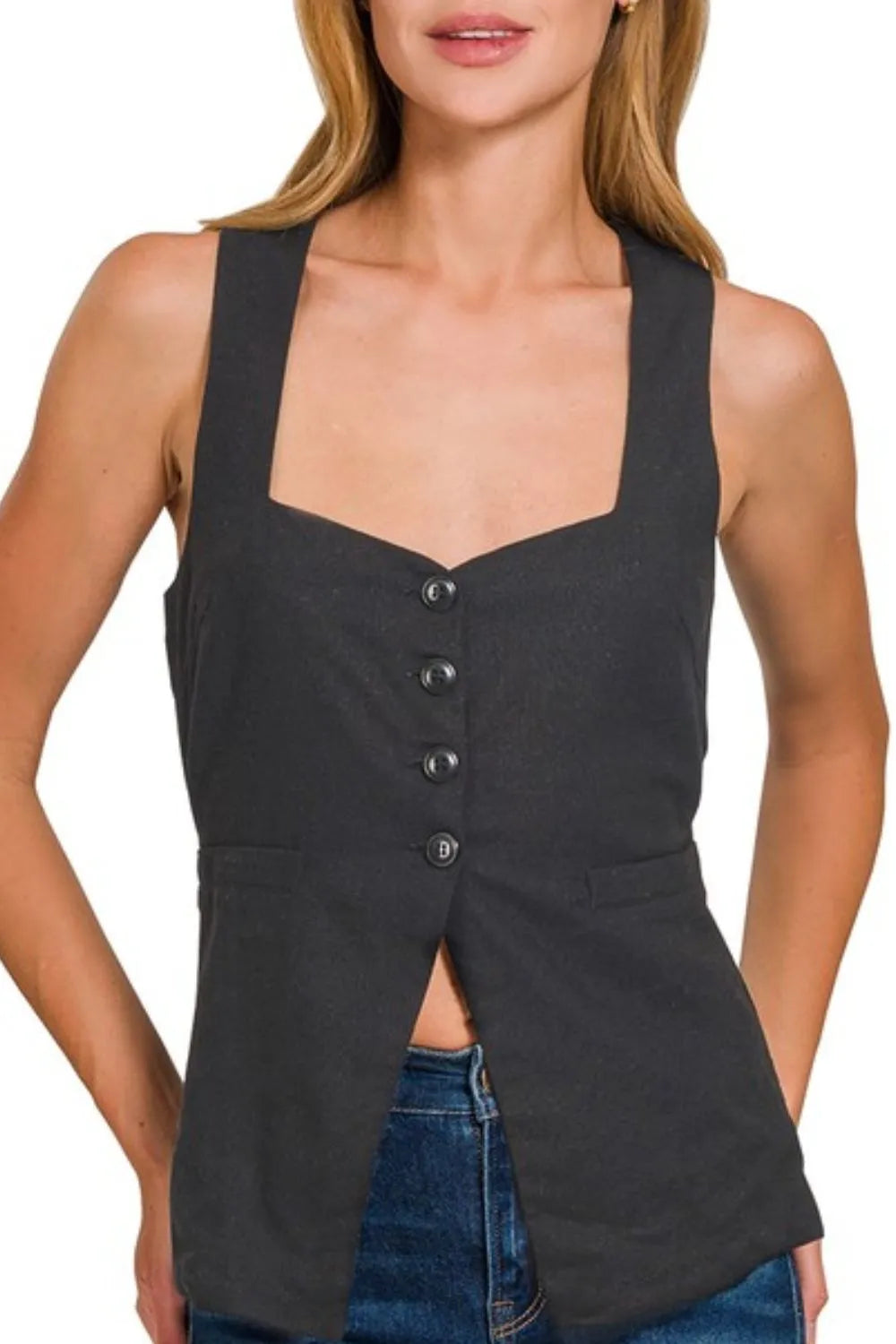 Dames Vest Strikdetail Linnen Met Lining 1
