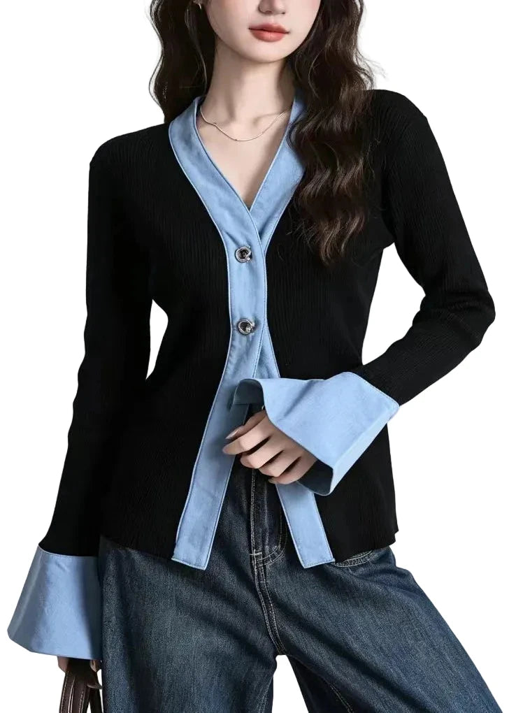 Dames Vest V-hals Patchwork Slim Fit Herfst 0