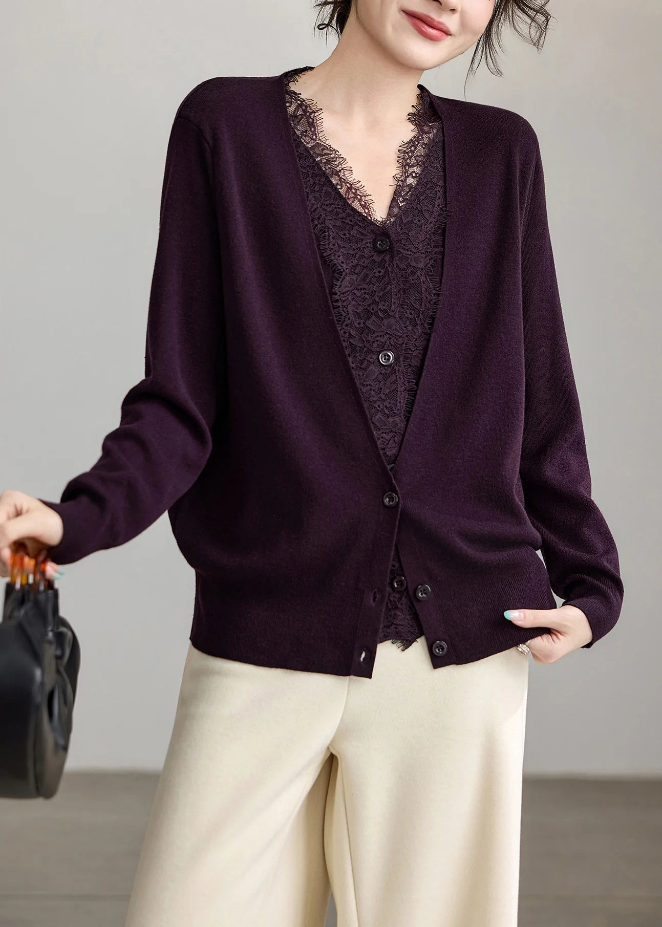 Dames Vest V-hals met Kanten Patchwork Stijlvol voor Herfst 0