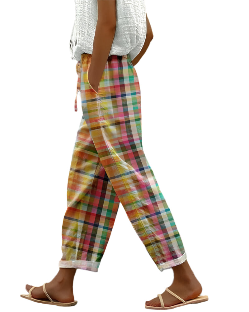 Dames Vintage-Stijl Broek met Karomuster 0