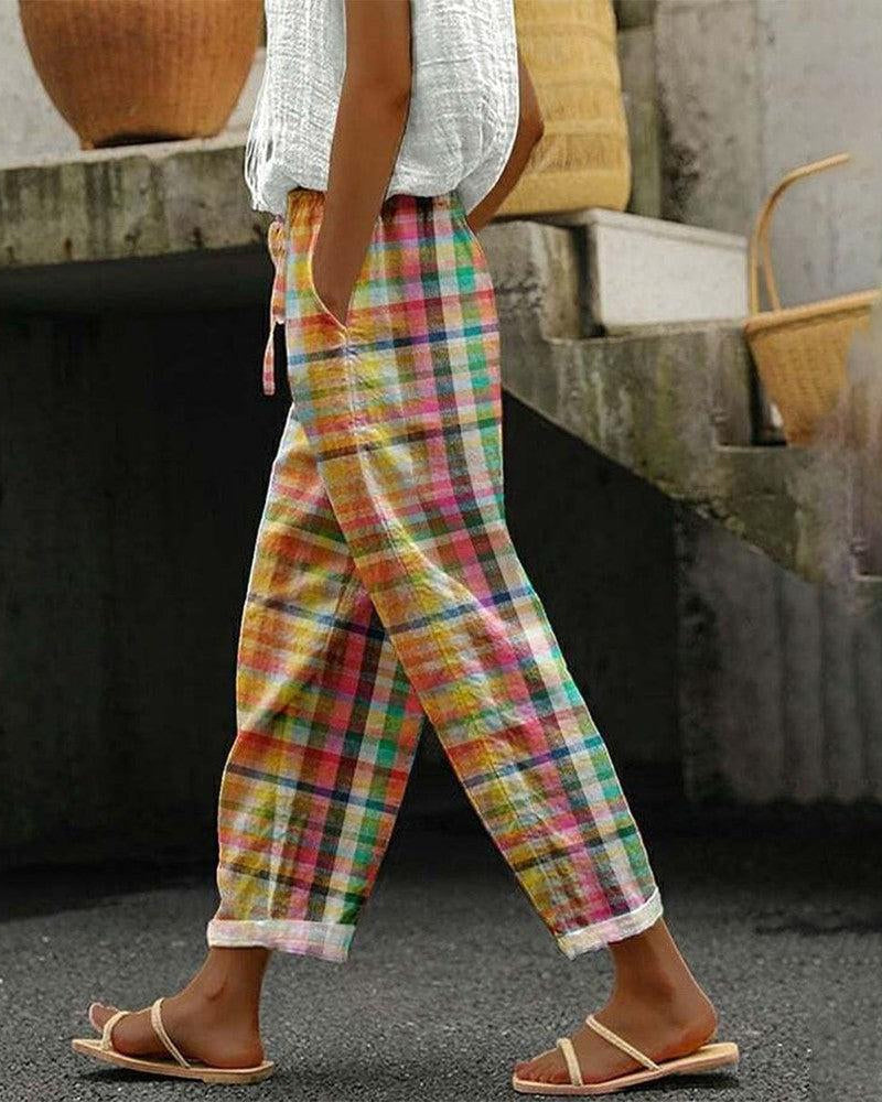 Dames Vintage-Stijl Broek met Karomuster 1