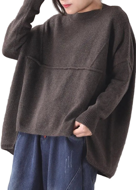 Dames Vintage Gebreide Top met Asymmetrische Zoom 0